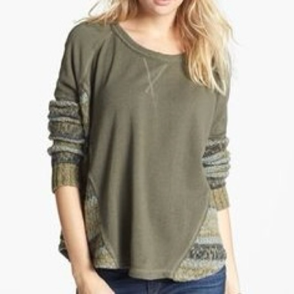 Free People Beautiful Sinner Pullover Sweater Sweatshirt, Olive, Size Medium